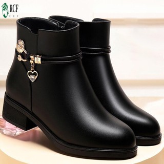 Nữ Chunky Gót Chân Booties Mềm Da PU Ấm Mắt Cá Chân Booties Giày Đi Mưa Quà Tặng Giáng Sinh Sinh Nhật Năm Mới