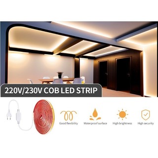 Đèn dải LED COB 220V 240V 240 LED / m có độ sáng cao chống thấm nước băng LED linh hoạt để chiếu sáng ngoài trời trong phòng và nhà bếp