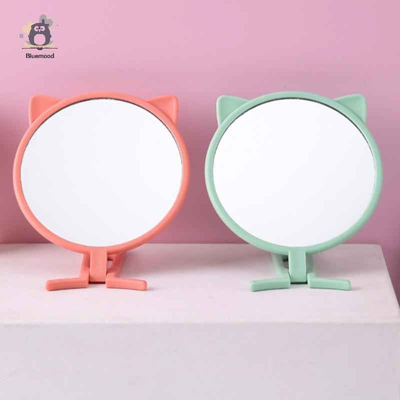 [Bluemood] 1 Chiếc Tai Đơn Giản Cầm Tay HD Gương Trang Điểm Di Động Có Thể Gập Lại Sử Dụng Kép Giá Rẻ Để Bàn Gương Tay Cầm Gương Trang Điểm Học Sinh Mới