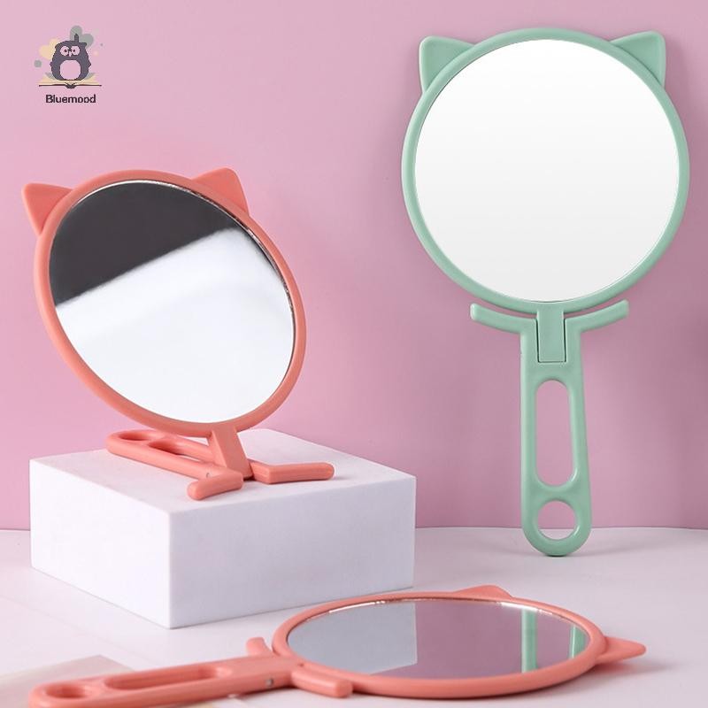 [Bluemood] 1 Chiếc Tai Đơn Giản Cầm Tay HD Gương Trang Điểm Di Động Có Thể Gập Lại Sử Dụng Kép Giá Rẻ Để Bàn Gương Tay Cầm Gương Trang Điểm Học Sinh Mới