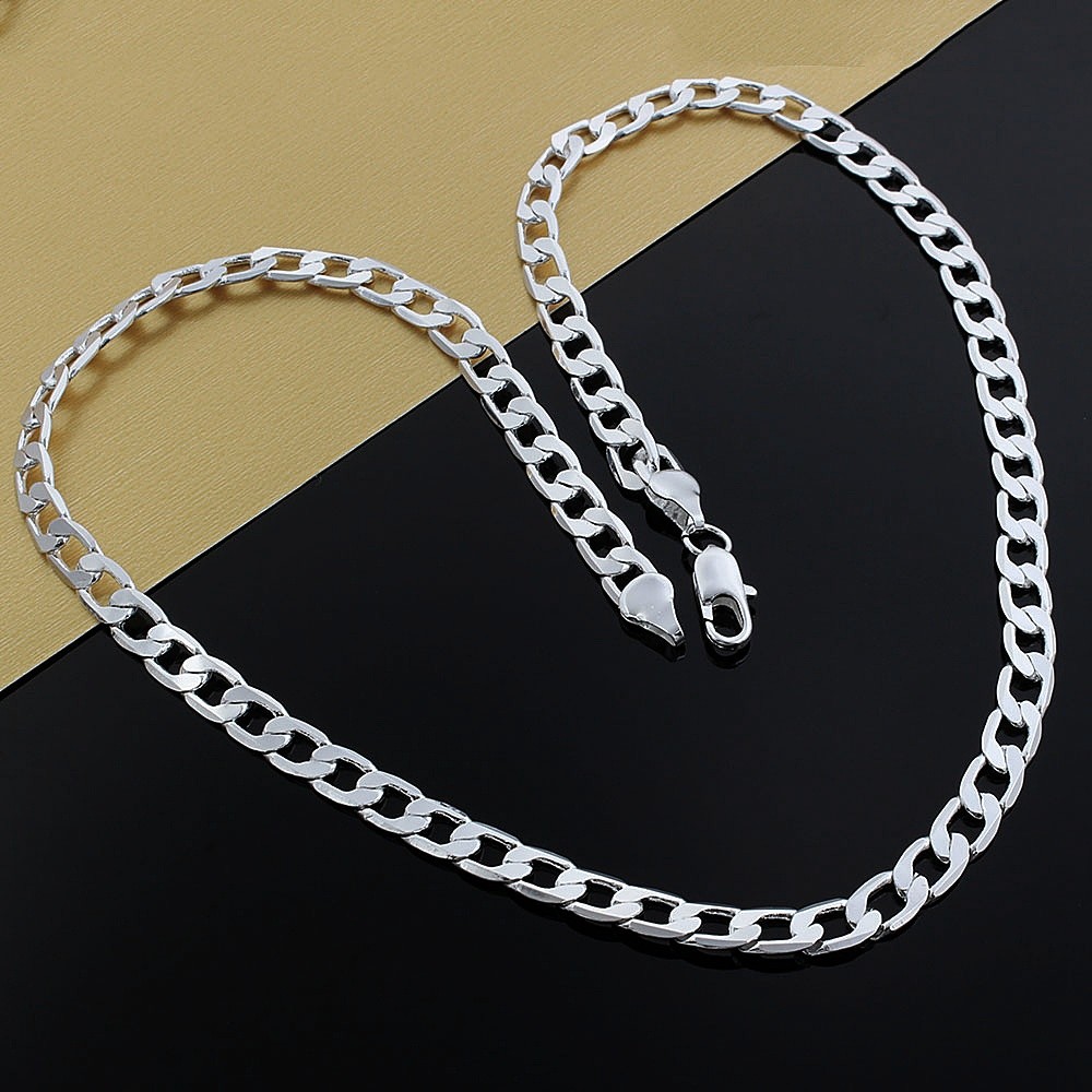 Cổ Điển Nam Bạc 925 Vòng Cổ Trang Sức Chất Lượng Cao Cá Tính 16-24 Inch 8 Mm Vòng Cổ