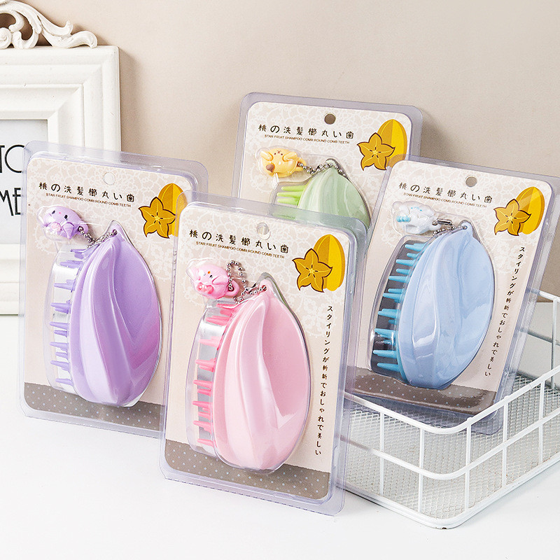 Phong Cách Nhật Bản Carambola Massage Da Đầu Silicon Dầu Gội Bàn Chải Ướt Khô Nguyên Bản Tạo Kiểu Sạch Dầu Gội Dầu Gội Lược