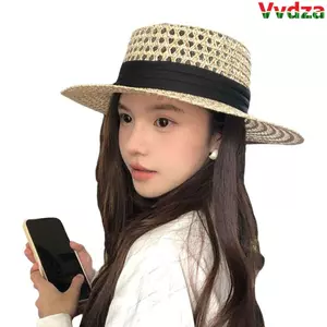 Mũ Rơm VVDZA, Mũ Chống Nắng Mùa Hè Vành Rộng Có Thể Điều Chỉnh, Chống Tia UV Thường Ngày Thoáng Khí Thanh Lịch Mũ Phẳng Cho Nữ
