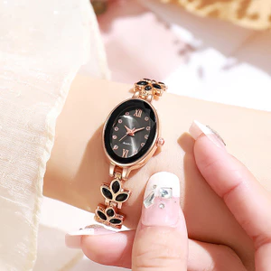 Đồng hồ đeo tay pha lê xanh thanh lịch với thiết kế hoa vàng hồng dành cho nữ