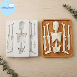 Pufangbliss Skeleton Halloween Skeleton Body Khuôn Silicon Fondant Bánh Trang Trí Dụng Cụ Sugarcraft Kẹo Đất Sét Sô Cô La Gumpaste Khuôn VN