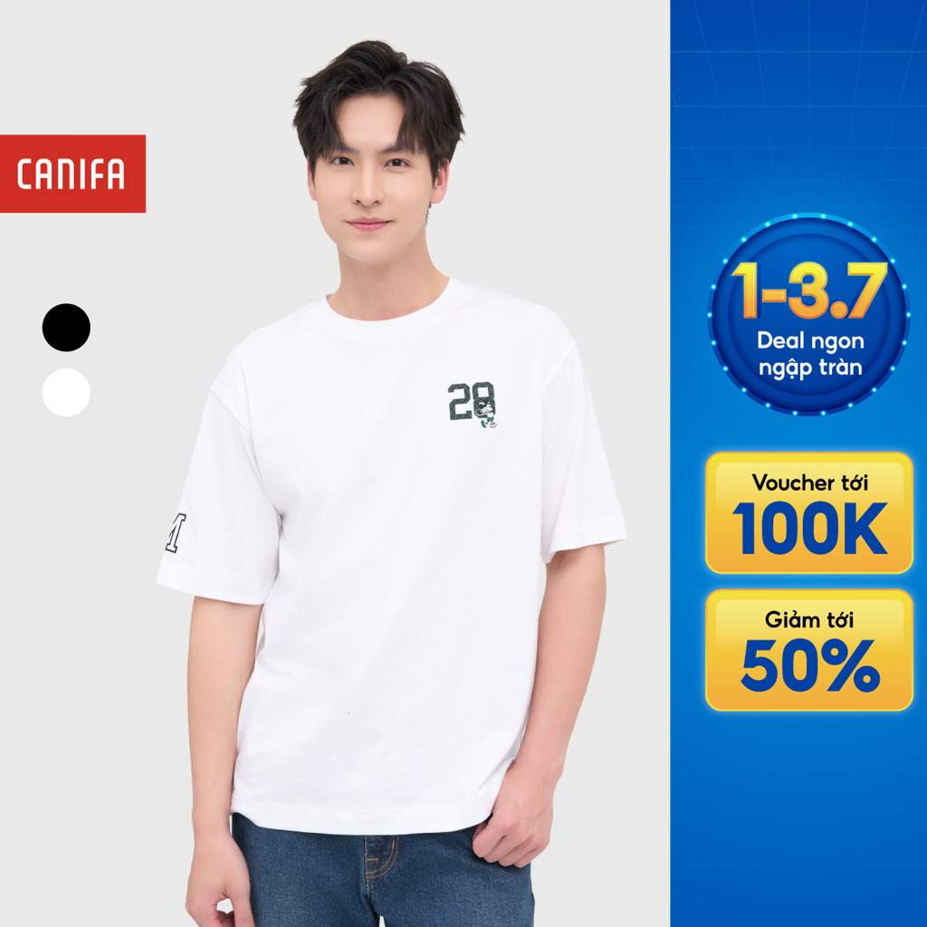 Áo phông nam CANIFA cộc tay basic dáng rộng có hình in 8TS25S009