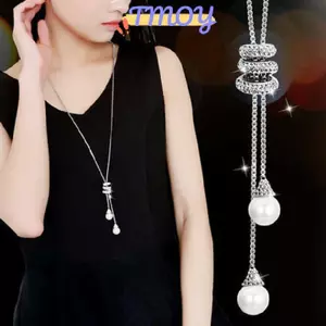 TMOY Cổ Điển Đơn Giản Ngọc Trai Dài Xoắn Ốc Có Thể Điều Chỉnh Mặt Dây Chuyền Nelace Cho Nữ Cô Gái Tinh Tế Đa Năng Dây Chuyền Áo Len Phụ Kiện Quà Tặng TMOY
