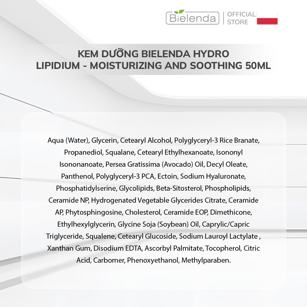 Kem dưỡng Bielenda Hydro Lipidium - Moisturizing And Soothing dưỡng ẩm sâu, làm dịu, phục hồi da 50ml