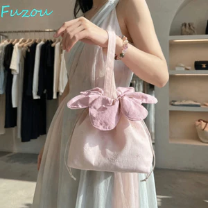 Túi xách dây rút hoa FUJIOU, Túi đựng điện thoại kẻ sọc dễ thương ngọt ngào, Túi xô họa tiết hoa hai mặt thẩm mỹ Sử dụng thông thường