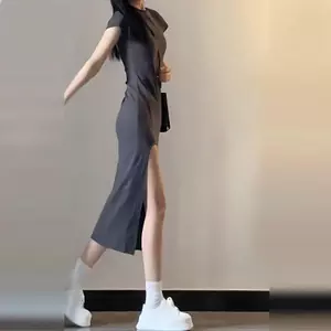 Mùa hè 2026 Váy eo hẹp kiểu Pháp Thiết kế thích hợp Chia hông Quấn Slim-fit Slimmer Look Tính khí dài