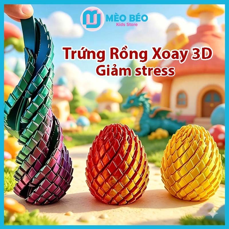 Đồ Chơi Giảm Stress Trứng Rồng In 3D Biến Hình Fidget Toys - Mèo Béo Kids Store
