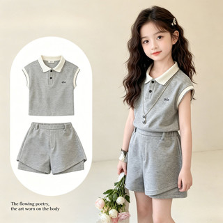 Bộ đồ bé gái mùa hè - áo polo phối màu + quần short thể thao thoáng mát phong cách Hàn Quốc