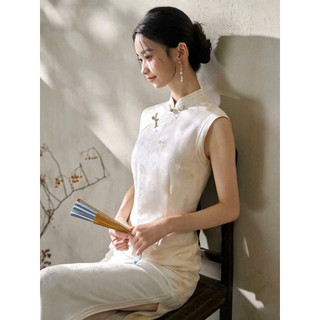 Đầm cao cấp màu trắng kiểu Trung Quốc mới dành cho nữ, mẫu mới mùa hè, đầm sườn xám thanh lịch