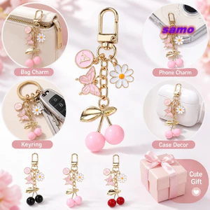SAMO Cherry Móc Khóa, Trang Trí Bướm Mini Trái Cây Móc Khóa, Tinh Tế DIY Trang Sức Hoa Men Lớp Phủ Tai Nghe Mặt Dây Chuyền Cho Nữ Cô Gái