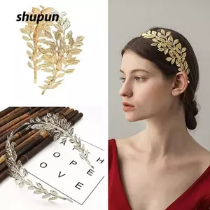 Băng đô cô dâu SHUPUN, Vương miện đầu nho nhẹ có thể điều chỉnh, Vòng quấn tóc màu vàng họa tiết lá cổ điển