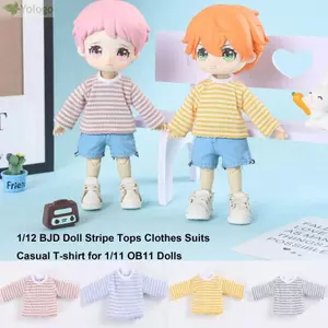 Áo sọc búp bê YOLOGO, Áo thun búp bê dễ thương DIY Handmake, Bộ đồ quần áo thông thường 5 màu cho búp bê BJD 1 / 12 / cho phụ kiện quần áo búp bê 1 / 11 OB11