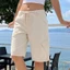 MAPLEPOET-Quần short Denim nữ mùa hè màu trơn dài đến đầu gối dáng rộng phù hợp với quần short chở hàng Bermuda