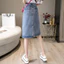 Váy Denim màu xanh thông thường dành cho nữ Thời trang nữ Phong cách Hàn Quốc Váy Midi bút chì cạp cao