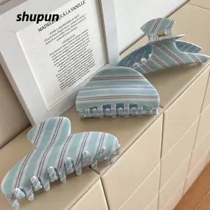 Kẹp móng vuốt tóc SHUPUN, Kẹp tóc hình bán nguyệt hình học, Mũ đội đầu Barrette sọc xanh tím