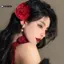 KUZHEN Retro Hoa Hồng Đỏ Hoa Tóc Cho Nữ Nhân Tạo Kẹp Tóc Bên Kẹp Barrette Mũ Đội Đầu Cho Cô Dâu Cưới Phụ Kiện Tóc HOT