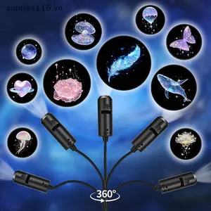 Máy chiếu LED USB SRVN Xoay 360 độ Đèn ngủ chiếu giấc mơ để trang trí nội thất Phòng trẻ em Ambiance.