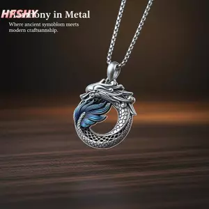 HFSHY Dragon Phoenix Cặp Đôi Mặt Dây Chuyền Nelace Truyền Thống Trung Quốc Rỗng Họa Tiết Men Trang Sức Quà Tặng Năm Mới Cho Cặp Đôi VN