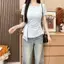 Áo thun ngắn tay màu trơn xếp li kiểu Pháp mùa hè Slim-Fit Chic High-End Commuter Gentle All-Match Ni