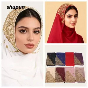 Khăn xếp liền SHUPUN Hồi giáo, Đầu khăn xếp màu trơn thoáng khí, Khăn trùm đầu voan trơn che phủ toàn bộ