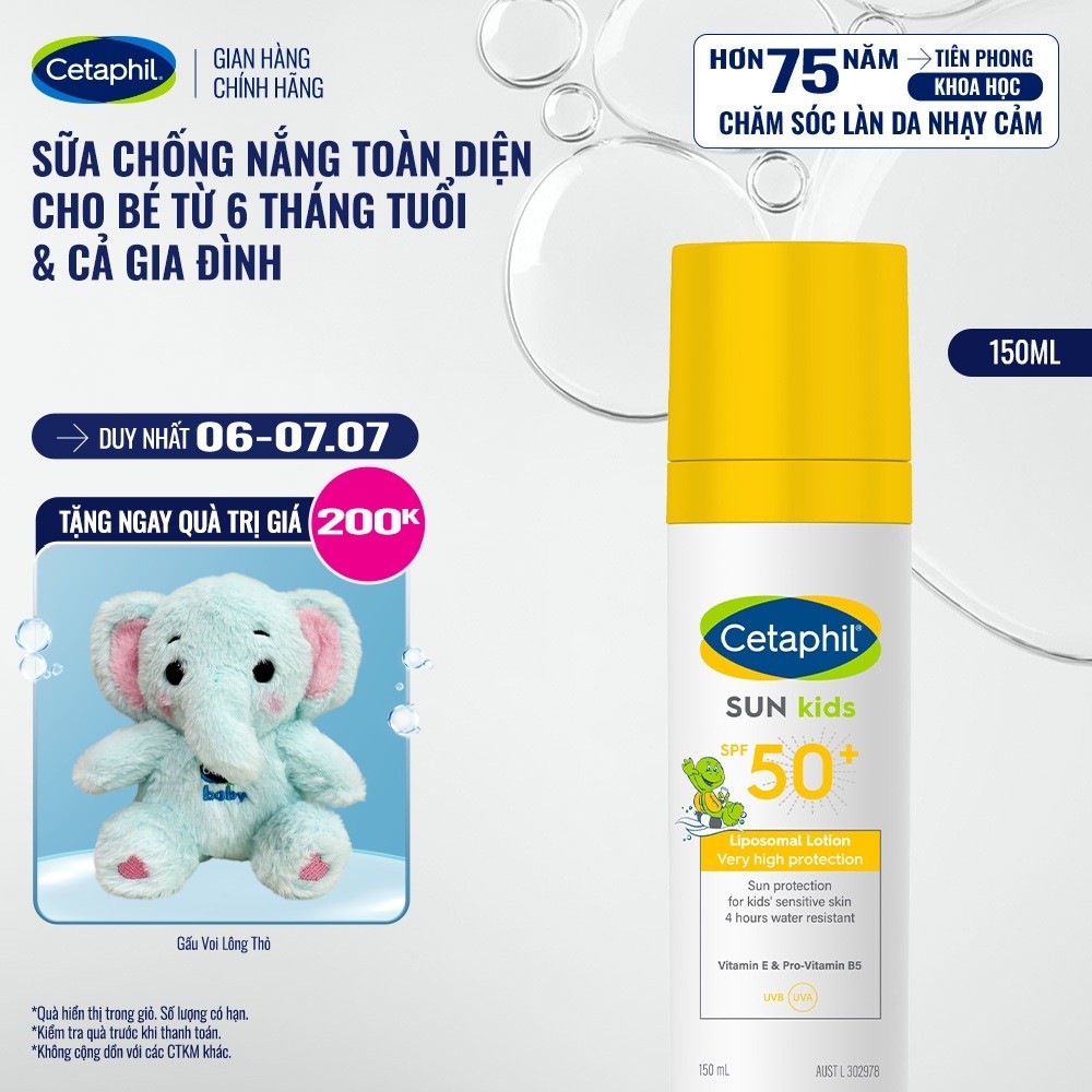 Sữa chống nắng dịu lành cho làn da nhạy cảm của bé từ 6 tháng tuổi CETAPHIL BABY SUN KIDS 150ML