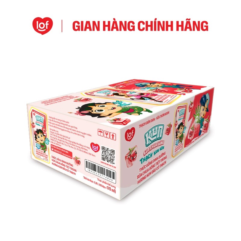 Kun Sữa chua uống hương Kem Dâu có Thạch thùng 48 hộp x 170ml