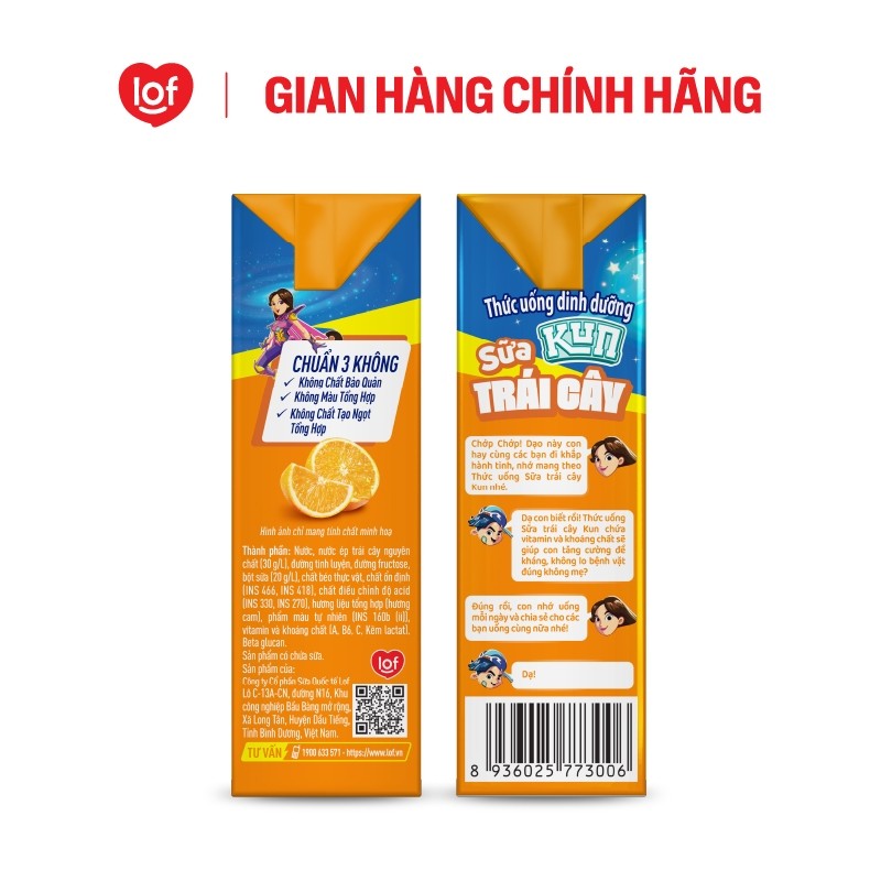 Sữa trái cây KUN vị cam thùng 48 hộp x 180ml