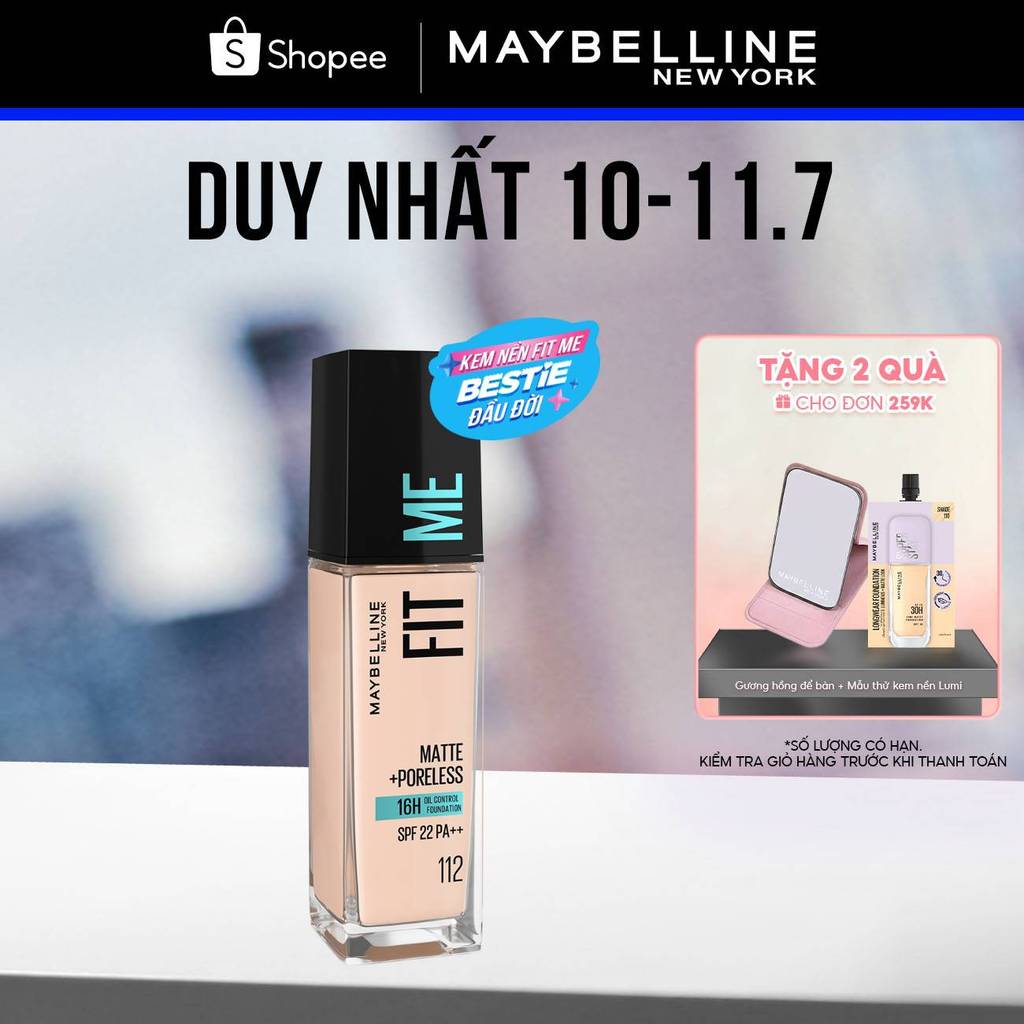 Kem Nền Mịn Nhẹ Kiềm Dầu 16H Fit Me Maybelline Matte + Poreless Liquid Foundation Dành Cho Da Dầu và Da Thường 30ml