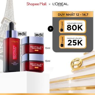 Bộ serum dưỡng chất, kem dưỡng SPF25 peptides giảm nhăn, săn chắc da L'Oreal Paris Revitalift Triple Power 30ml, 15mlx2