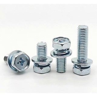 (Thép mạ) 50 cái Bulong lục giác ngoài liền phẳng vênh M6 thép mạ M6