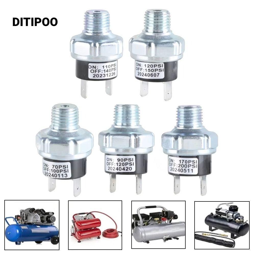 Công tắc máy nén khí DITIPOO, Công tắc áp suất không khí 1 / 4 "NPT 70-100 / 90-120 / 110-140PSI, Công tắc áp suất 12V / 24V di động để điều khiển hợp kim nhôm bình khí