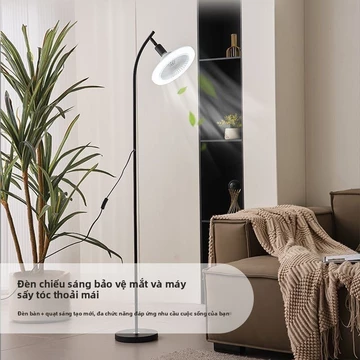 Quạt đứng lưu thông không khí tích hợp vòng đèn LED đọc sách bảo vệ mắt đa năng tiết kiệm diện tích phòng ngủ cực xịn