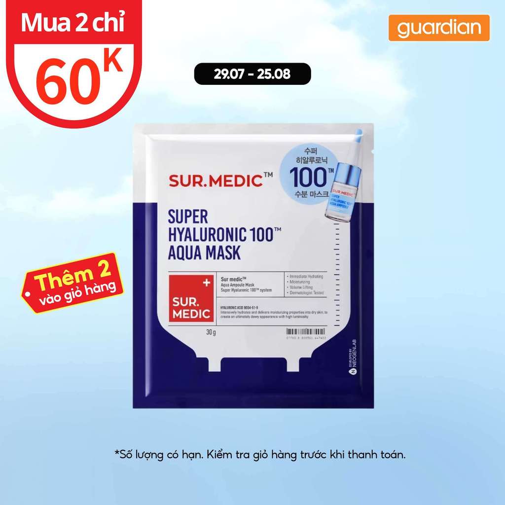 Mặt Nạ Sur.Medic+ Cấp Nước Siêu Tốc Super Hyaluronic 100™ Aqua Mask 30g