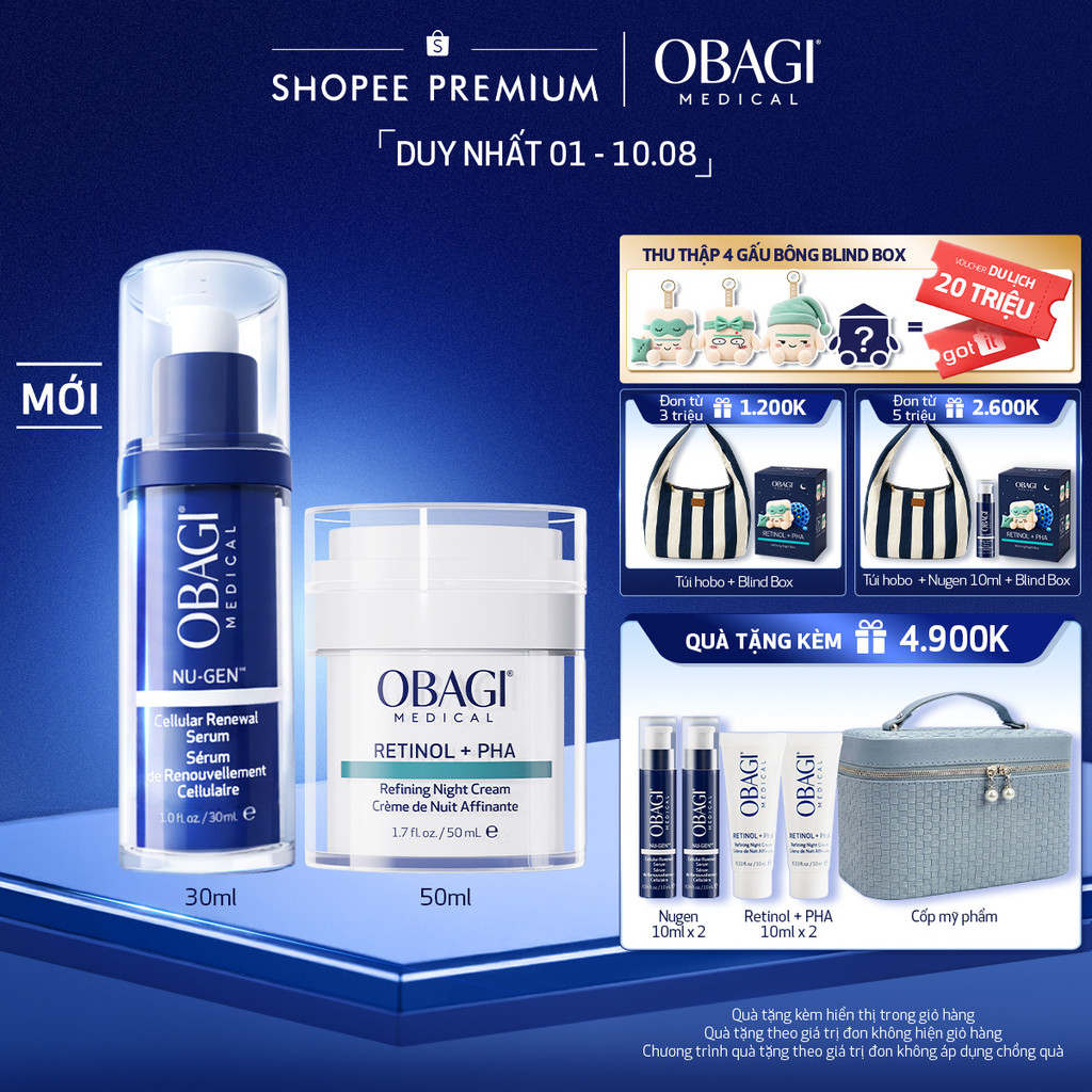 Combo Serum Kích Hoạt Năng Lượng Tế Bào Obagi Nugen 30ml & Kem Dưỡng Đêm Obagi Retinol + PHA 50ml