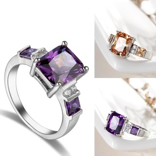 Nhẫn Nữ Sang Trọng Bạc 925 Tím Zircon Nhẫn Đá Màu Bạc Tình Yêu Vuông Zircon Hứa Nhẫn Cưới Cho Nữ Anillos Mujer