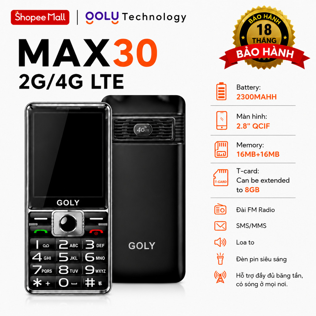 [GOLY] Điện Thoại GOLY Max30 Chính Hãng, Pin Trâu 3000mah, Kết Nối 2G 4G, Sóng Mạnh