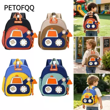 Ba lô trẻ mới biết đi PETOFQ cho bé trai, Ba lô mẫu giáo Mini máy xúc hoạt hình, Ba lô mở rộng Burden giảm nhẹ bền bỉ Ba lô trẻ em chống mài mòn cho trẻ sơ sinh