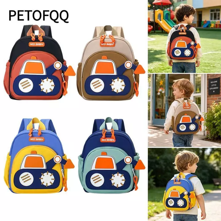 Ba lô trẻ mới biết đi PETOFQ cho bé trai, Ba lô mẫu giáo Mini máy xúc hoạt hình, Ba lô mở rộng Burden giảm nhẹ bền bỉ Ba lô trẻ em chống mài mòn cho trẻ sơ sinh