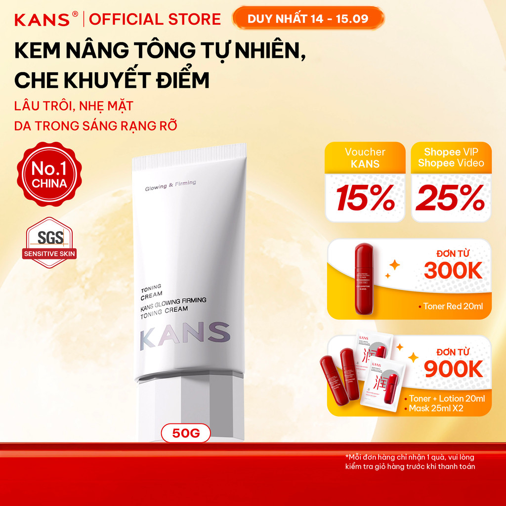 KANS Kem Nâng Tông Kem lười Makeup Dưỡng ẩm, Sáng Da, Che Khuyết Điểm Toning Cream 50g
