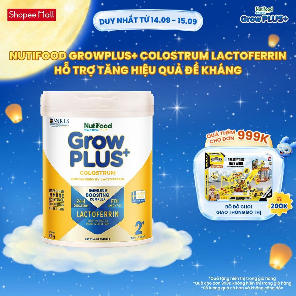 Sữa bột Nutifood Sweden GrowPLUS+ Colostrum Lactoferrin 2+ 800g
