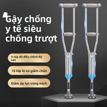 Gậy chống nách đôi y tế, gậy chống phục hồi chức năng cho người già bị gãy xương, có thể điều chỉnh, chống trượt, gậy ch