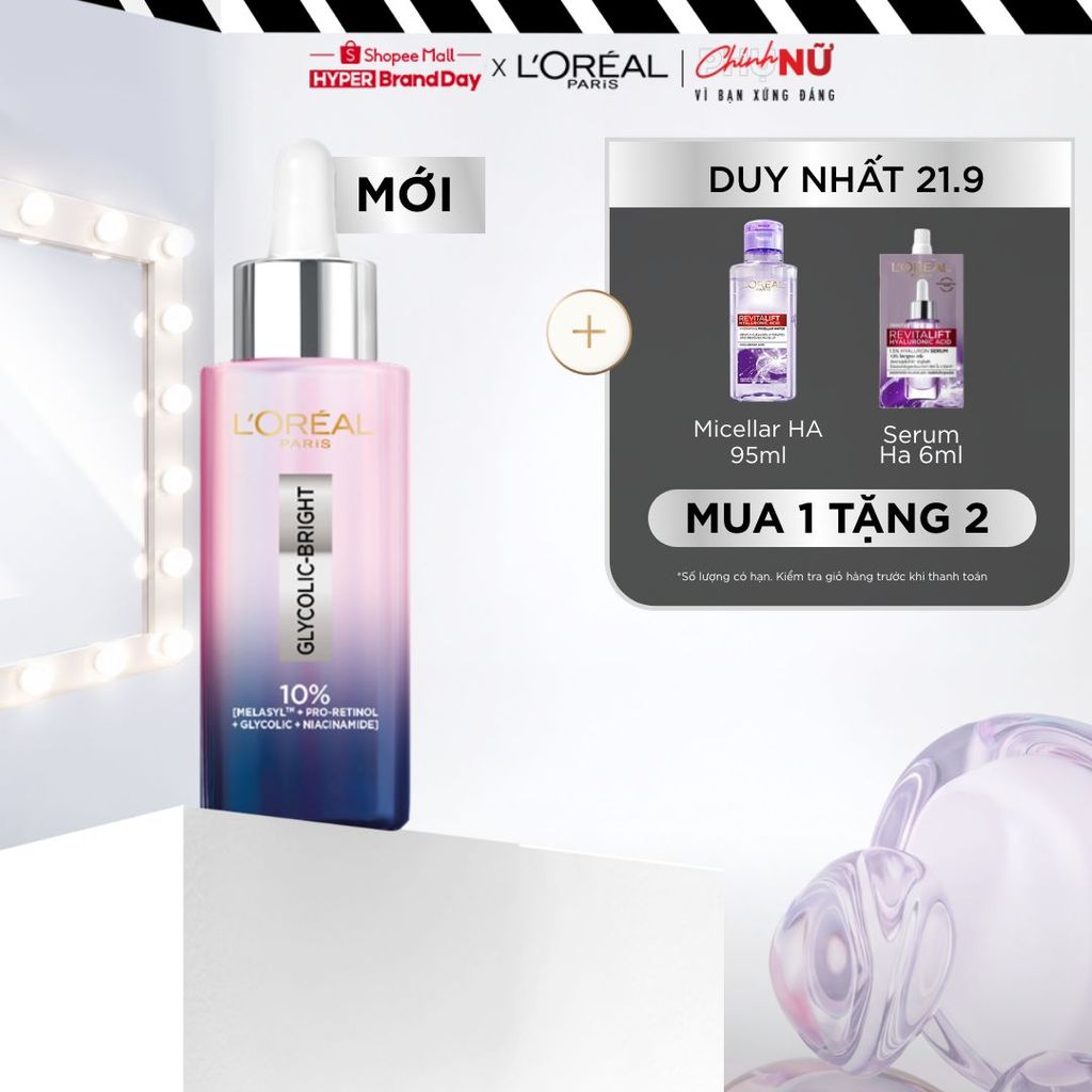 Serum đêm Glycolic-Bright Moon Serum 10% [Melasyl+Pro Retinol + Glycolic +Niacinamide] da sáng mịn và giảm thâm nám 30ML