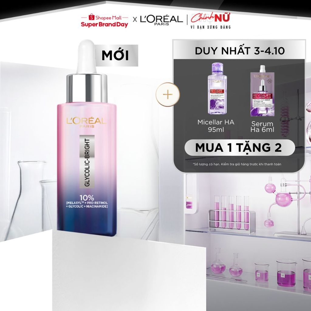Serum đêm Glycolic-Bright Moon Serum 10% [Melasyl+Pro Retinol + Glycolic +Niacinamide] da sáng mịn và giảm thâm nám 30ML