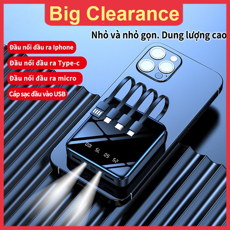 Sạc dự phòng dung lượng lớn 8000/20000MAh có đèn pin , màn hình led hiện thị phần trăm pin，Đi kèm với bốn cáp sạc