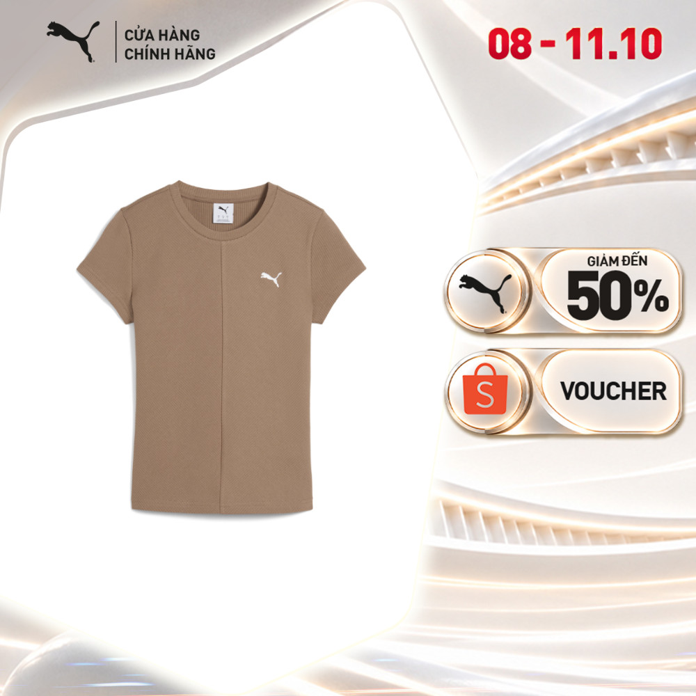 Áo Thun Tay Ngắn Thời Trang PUMA Nữ WARDROBE ESS Ribbed Slim Tee Totally Taupe Màu Nâu