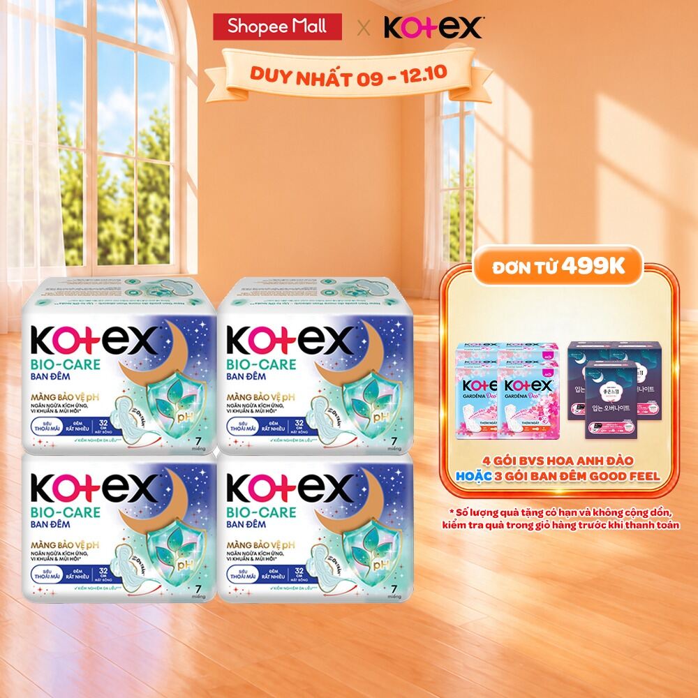 Combo 4/Combo 8 gói Băng vệ sinh Kotex Biocare Ban Đêm SMC 32CM - 7 miếng/gói